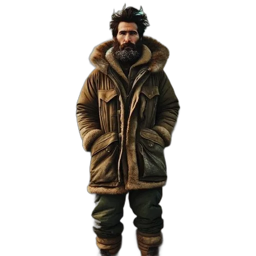 jacket, animal, concept art, 3d render, photorealistic, fantasy art, earth tones, man transparent PNG cut-out