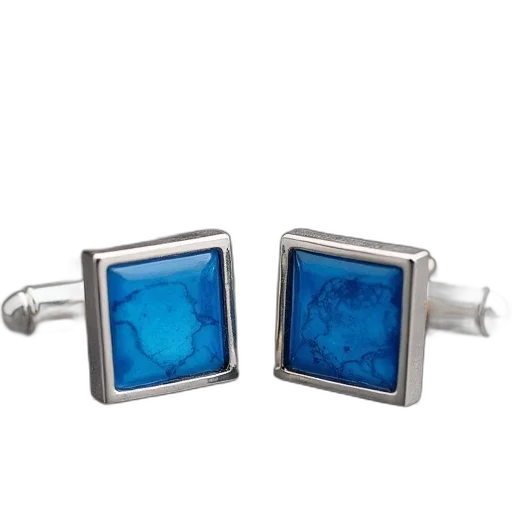 jewelry, blue, pair, silver, cufflinks, square, design, each transparent PNG cut-out