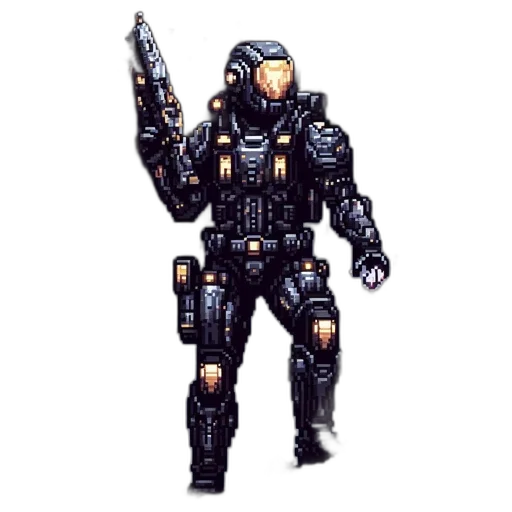 robot, weapon, concept art, pixel art, 3d render, cyberpunk, futuristic, soldier transparent PNG cut-out