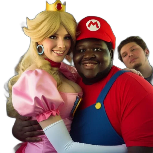 dress, crown, two, cosplaying, individuals, pose, together, mario transparent PNG cut-out