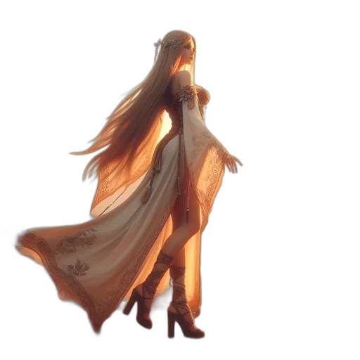 dress, hair, creature, staff, concept art, fantasy art, watercolor, pixel art transparent PNG cut-out
