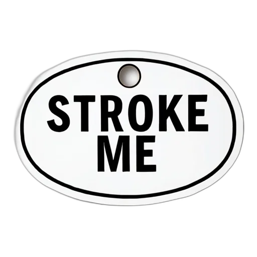 white, oval, sticker, centered, black, text, reads, stroke transparent PNG cut-out