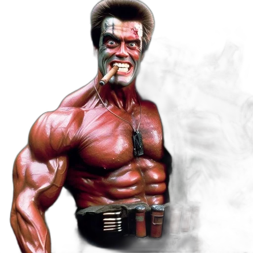 comic book art, concept art, photorealistic, 3d render, imposing, figure, muscular, armed transparent PNG cut-out