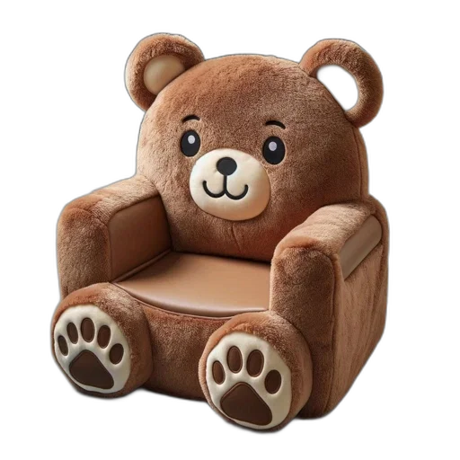 furniture, animal, 3d render, cozy, room, brown, bear-shaped, plush transparent PNG cut-out