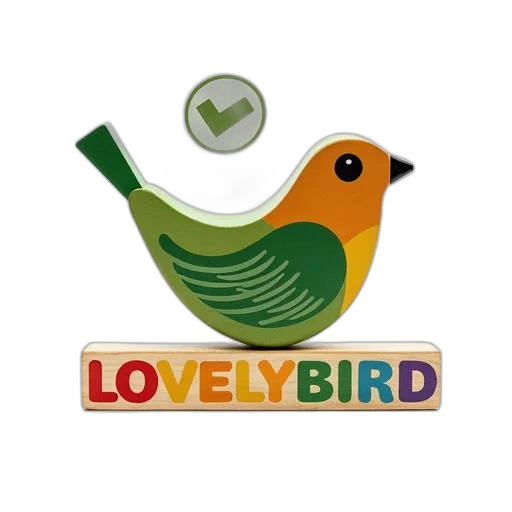3d render, pixel art, wooden, toy, bird, green, brown, color transparent PNG cut-out