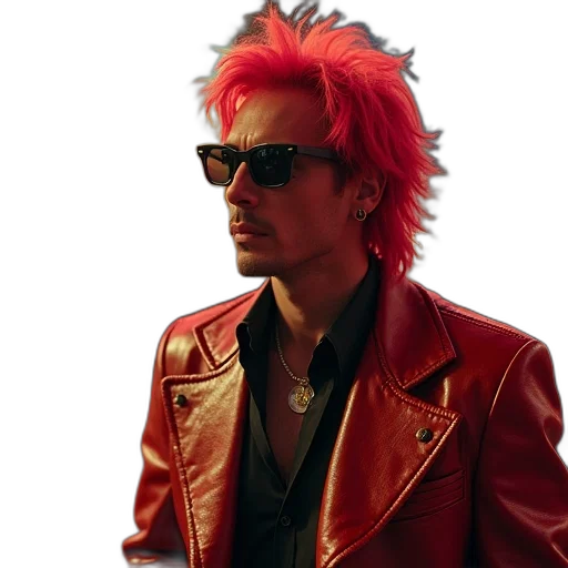 jacket, hair, staff, cyberpunk transparent PNG cut-out