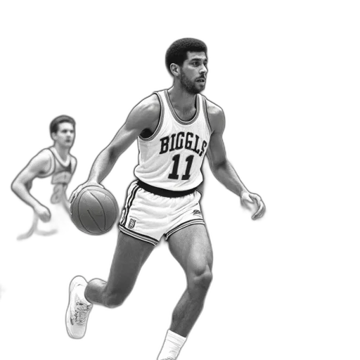concept art, photorealistic, black, white, photograph, basketball, player, action transparent PNG cut-out