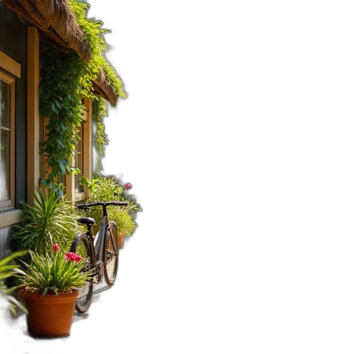 building, staff, photorealistic, 3d render, serene, pathway, lined, potted transparent PNG cut-out