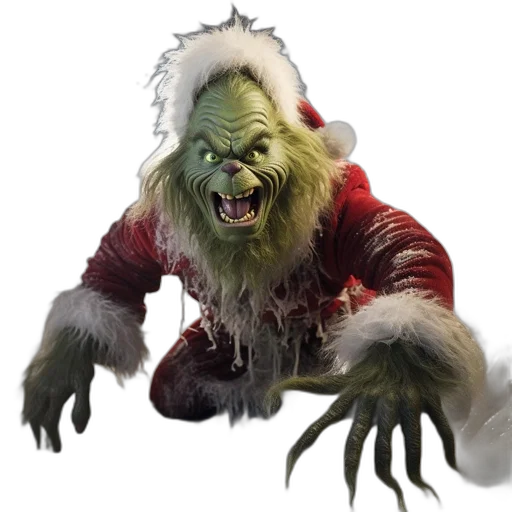 creature, animal, concept art, 3d render, photorealistic, menacing, green-furred, santa transparent PNG cut-out