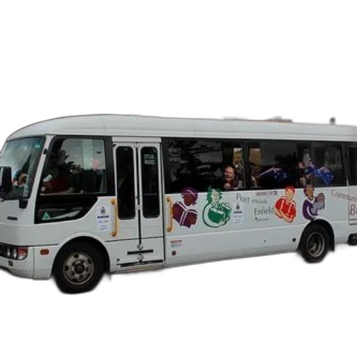 staff, car, 3d render, white, bus, colorful, logos, text transparent PNG cut-out
