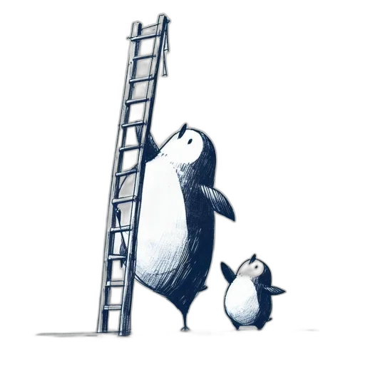 concept art, image, showcases, two, penguins, one, larger, climbing transparent PNG cut-out