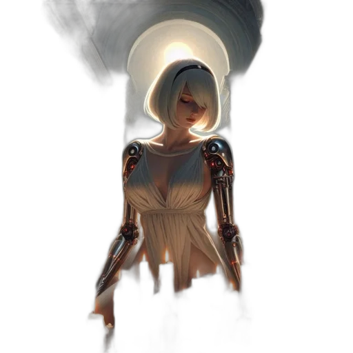 dress, robot, mask, creature, concept art, fantasy art, cyberpunk, comic book art transparent PNG cut-out