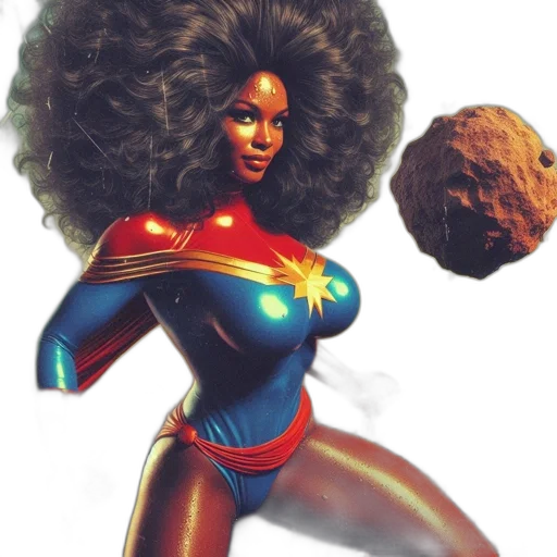 hair, comic book art, concept art, fantasy art, female, superhero, large, afro transparent PNG cut-out