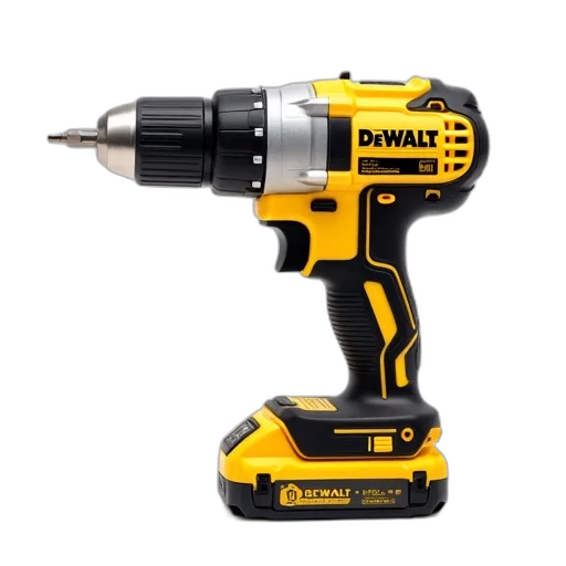 yellow, black, dewalt, power, drill, displayed, white, background transparent PNG cut-out