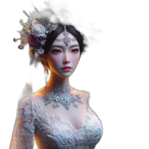 dress, crown, mask, jewelry, 3d render, photorealistic, fantasy art, concept art transparent PNG cut-out