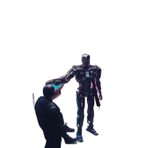 robot, staff, weapon, creature, 3d render, concept art, cyberpunk, comic book art transparent PNG cut-out