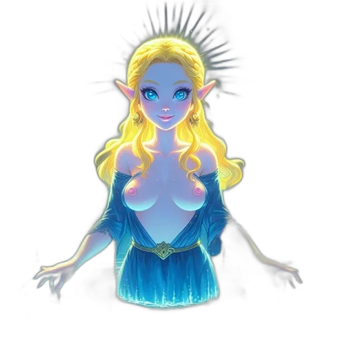 dress, crown, concept art, fantasy art, 3d render, pixel art, blue, ethereal transparent PNG cut-out