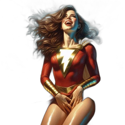 comic book art, concept art, photorealistic, fantasy art, shazam, superhero, stands, among transparent PNG cut-out