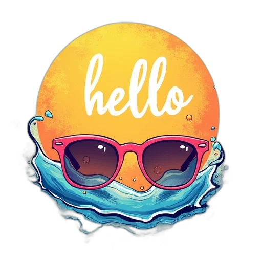 3d render, cartoon, hello, summer, poster, glasses, splash, vector transparent PNG cut-out