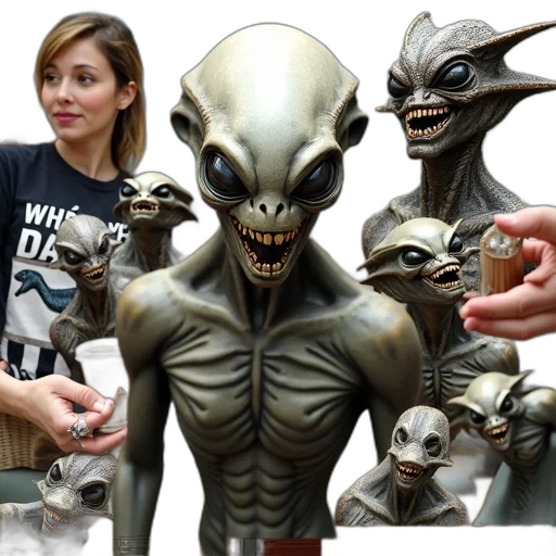 creature, mask, concept art, 3d render, photorealistic, outer space, collage, various transparent PNG cut-out