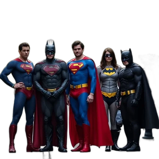 concept art, comic book art, 3d render, group, people, dressed, superhero, costumes transparent PNG cut-out