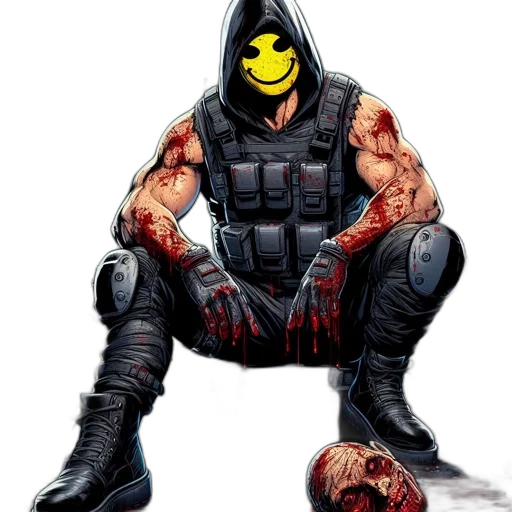 mask, weapon, comic book art, concept art, pixel art, cyberpunk, powerful, hooded transparent PNG cut-out