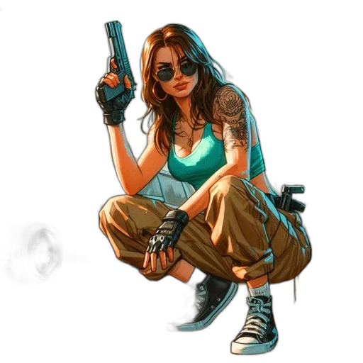 weapon, comic book art, concept art, cyberpunk, pixel art, blue, woman, tattoo transparent PNG cut-out