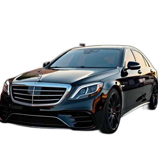car, photorealistic, 3d render, black, mercedes, s500, front, orange transparent PNG cut-out