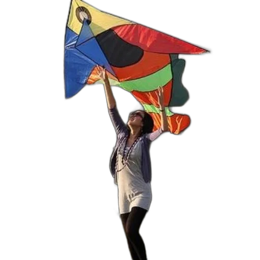 umbrella, staff, woman, park, holds, colorful, kite, geometric transparent PNG cut-out