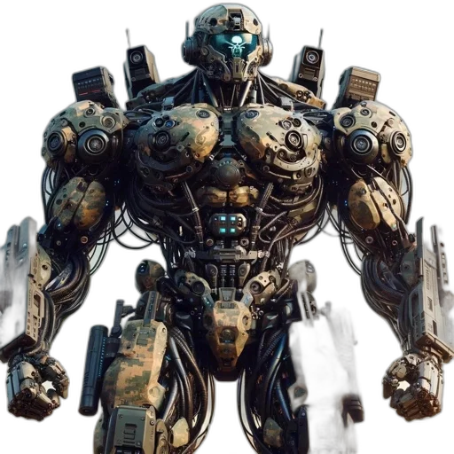 robot, weapon, animal, concept art, 3d render, photorealistic, comic book art, large transparent PNG cut-out
