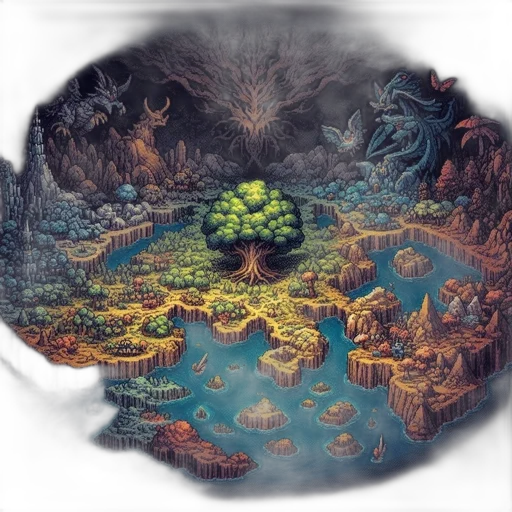 tree, concept art, fantasy art, pixel art, 3d render, forest, fog, underwater transparent PNG cut-out