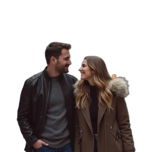 jacket, umbrella, city street, snow, fog, rain, engaged, couple transparent PNG cut-out