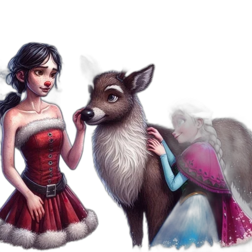 dress, fantasy art, concept art, watercolor, comic book art, snow, forest, red transparent PNG cut-out