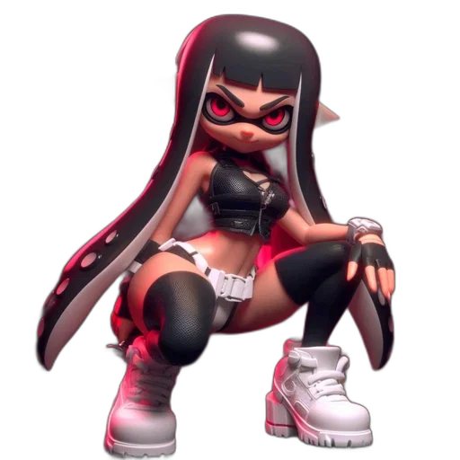weapon, dress, jacket, hair, concept art, 3d render, pixel art, vaporwave transparent PNG cut-out