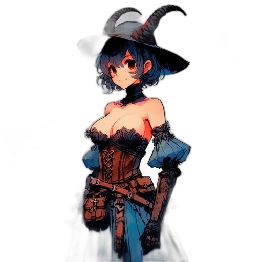 dress, staff, hat, weapon, fantasy art, pixel art, concept art, comic book art transparent PNG cut-out