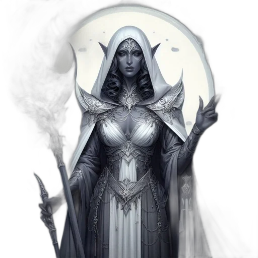 staff, dress, fantasy art, concept art, comic book art, pixel art, monochrome, dark transparent PNG cut-out