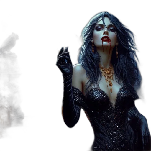 concept art, fantasy art, comic book art, photorealistic, dark, vampiric, woman, smoky transparent PNG cut-out