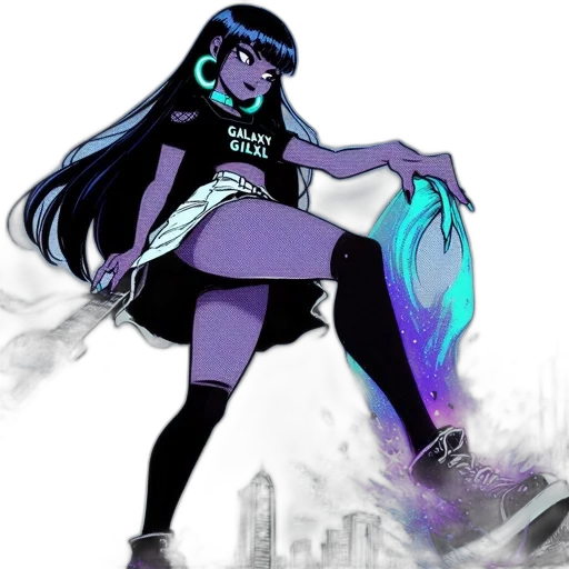 dress, staff, anime, concept art, vaporwave, cartoon, neon lights, blue transparent PNG cut-out