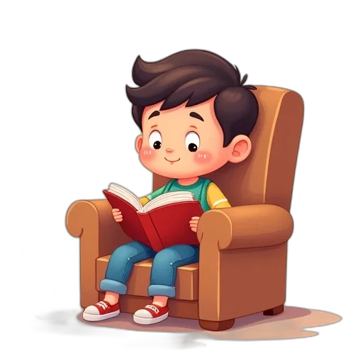 furniture, cartoon, 3d render, concept art, comic book art, child, reading, book transparent PNG cut-out