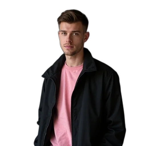 jacket, staff, face, umbrella, 3d render, photorealistic, concept art, neon transparent PNG cut-out