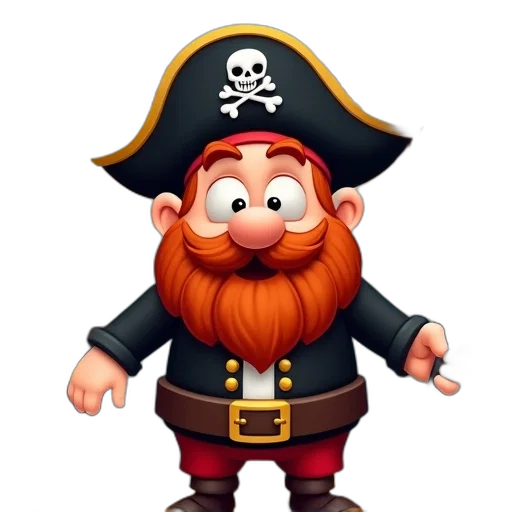 3d render, concept art, cartoon, pixel art, pirate, character, red, beard transparent PNG cut-out