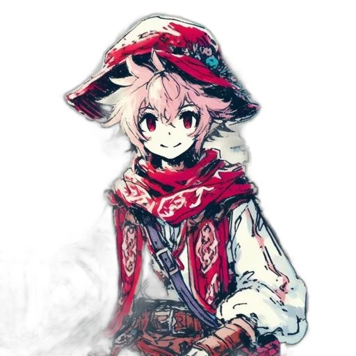 hat, staff, weapon, mask, anime, concept art, fantasy art, watercolor transparent PNG cut-out