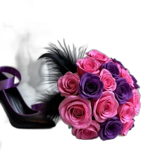 shoes, flower, crown, jewelry, 3d render, photorealistic, dark, colorful transparent PNG cut-out