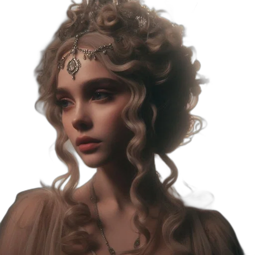 crown, hair, face, jewelry, fantasy art, photorealistic, concept art, 3d render transparent PNG cut-out