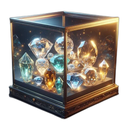jewelry, crown, furniture, 3d render, crystals, gemstones, showcased, lit transparent PNG cut-out