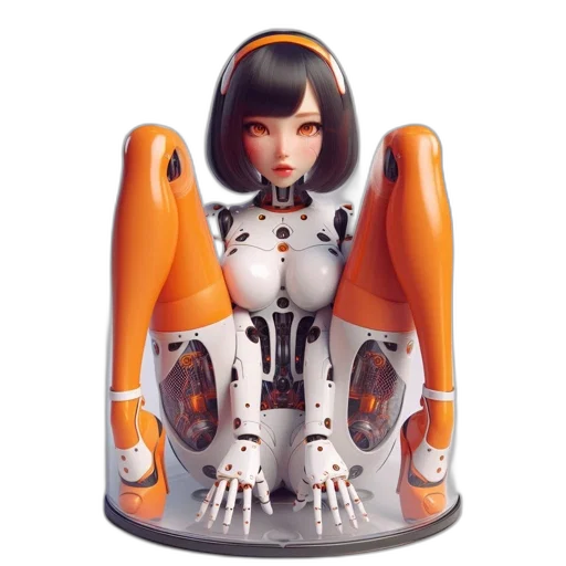 robot, concept art, 3d render, outer space, futuristic, figure, sleek, white-and-orange transparent PNG cut-out