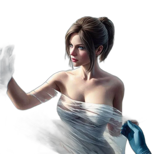 dress, hair, face, mask, concept art, photorealistic, fantasy art, 3d render transparent PNG cut-out