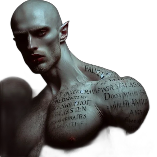 photorealistic, concept art, fantasy art, cyberpunk, intensely, depicted, tattooed, figure transparent PNG cut-out