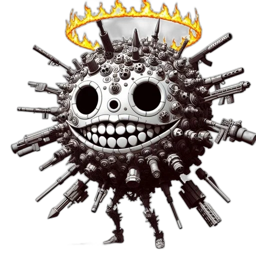 crown, weapon, robot, staff, concept art, pixel art, 3d render, robotic-skull transparent PNG cut-out