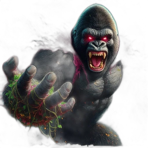 creature, animal, concept art, fantasy art, photorealistic, 3d render, menacing, gorilla transparent PNG cut-out